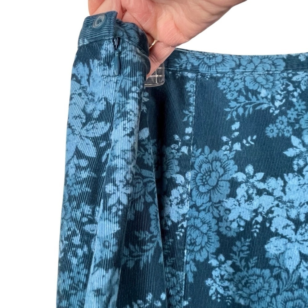 Croft & Barrow Aqua Blue Floral Roses Corduroy Cottagecore Skirt Size 16 - Picture 7 of 8